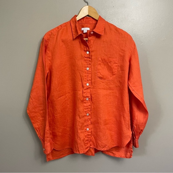 J. Jill Love Linen women’s size XS Vibrant Orange Button Down Shirt - Picture 1 of 9